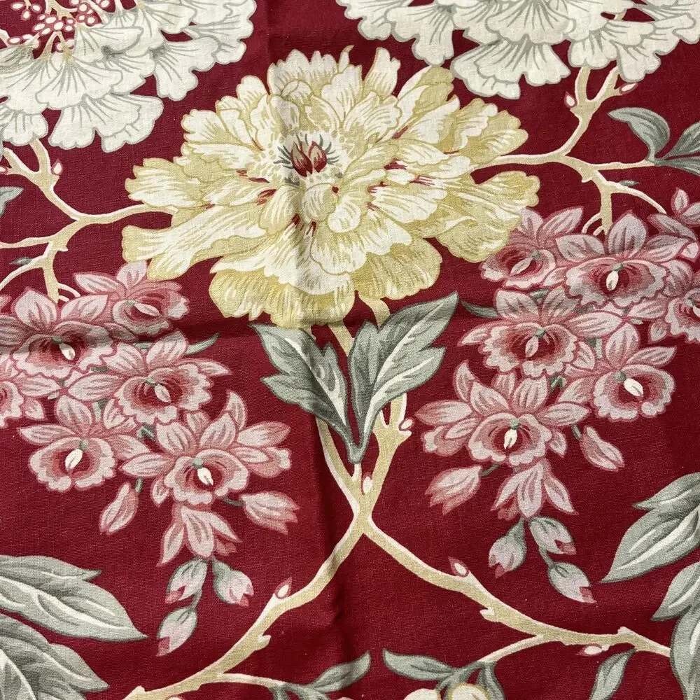 Set 2 Pottery Barn Red Floral Linen Cotton Euro Shams Pillow Covers 24
